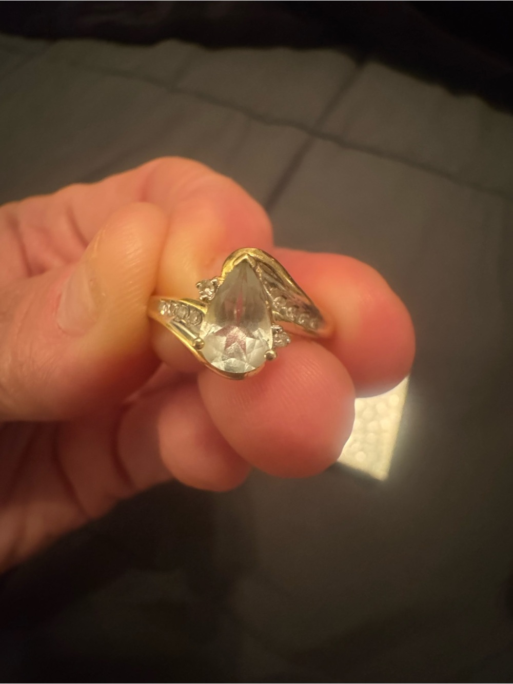Gold-Tone Teardrop Crystal Ring - Elegant Women's Jewelry